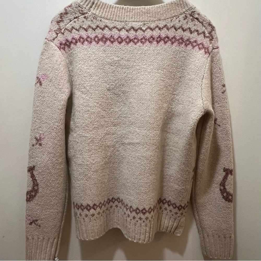 Anthropologie Haute Hippie Horse & Rose Fair Isle Knit Cardigan Cream & Pink NWT - Picture 4 of 13